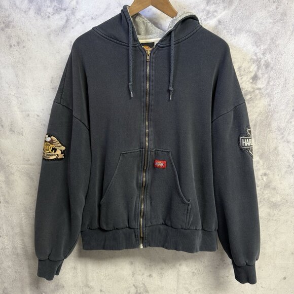 Vintage Dickies Thermal Hoodie Mens XXL 26x24.5 Harley Davidson Sweatshirt - Picture 1 of 13